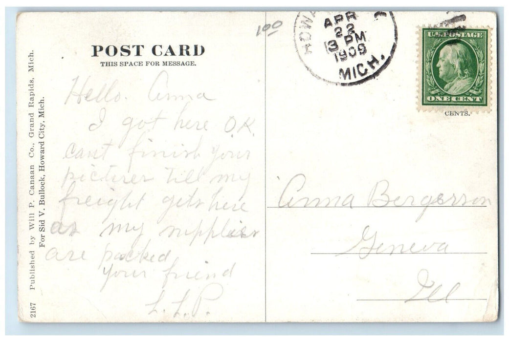 1909 Tamarack Creek River Lake Howard City Michigan MI Vintage Antique Postcard