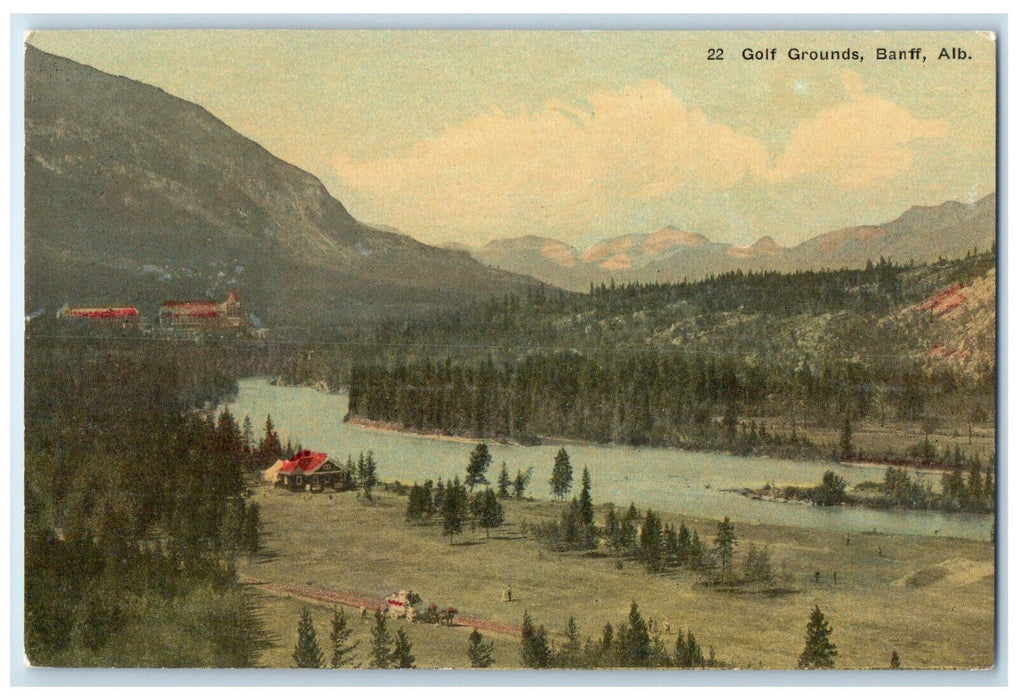 c1910 Golf Grounds Banff Alberta Canada Mountain Trips Advertising Postcard