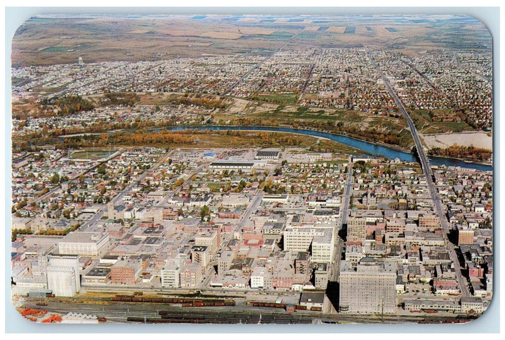 1954 Aerial View of Downtown Business Section Calgary Alberta Canada Postcard