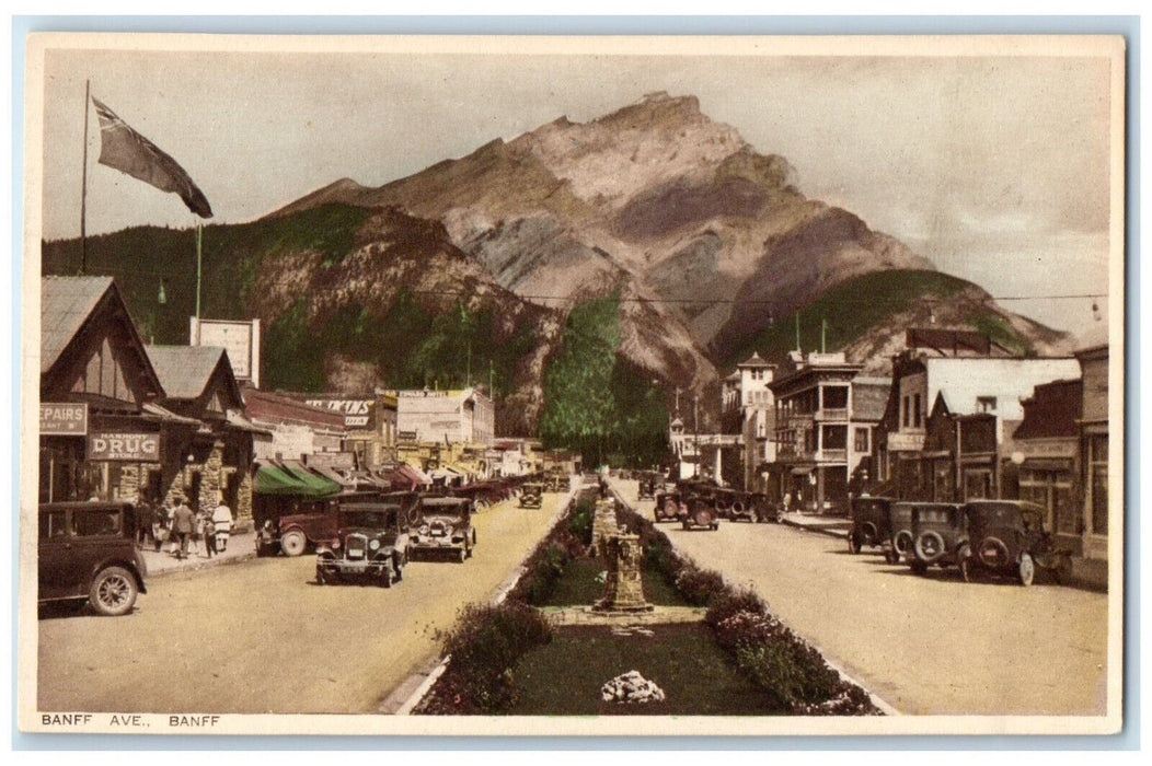 c1940's Banff Avenue Drugstore Business Section Banff Alberta Canada Postcard