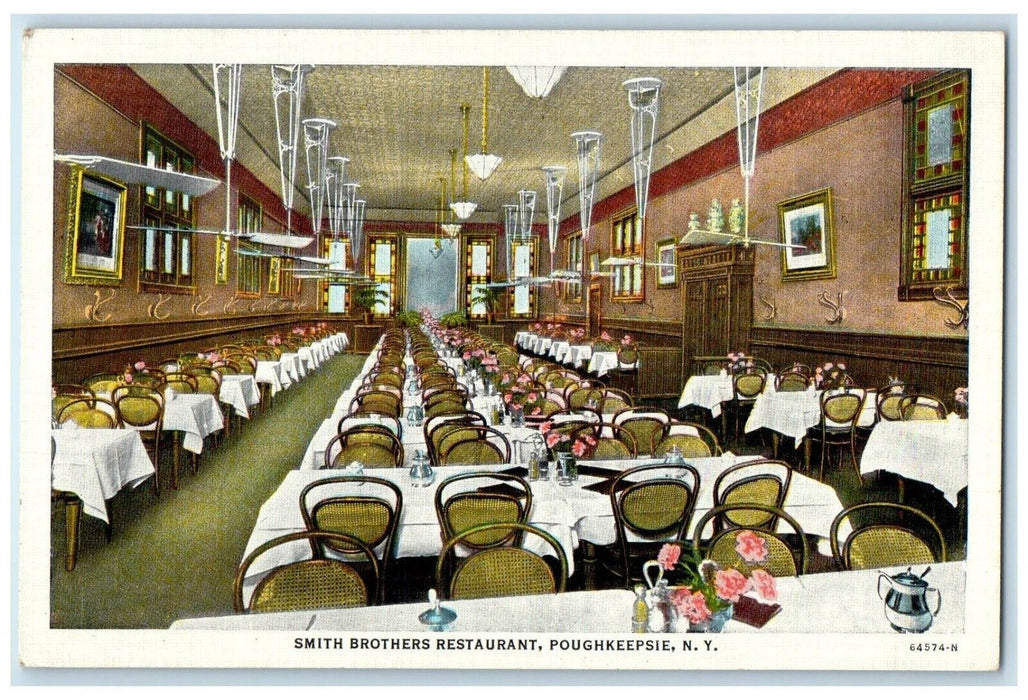 Smith Brothers Restaurant Dining Room Interior Poughkeepsie New York NY Postcard
