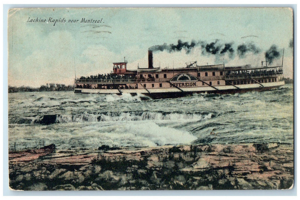 1907 Lachine Rapids Near Montreal Quebec Canada Steamer "Sovereign" Postcard