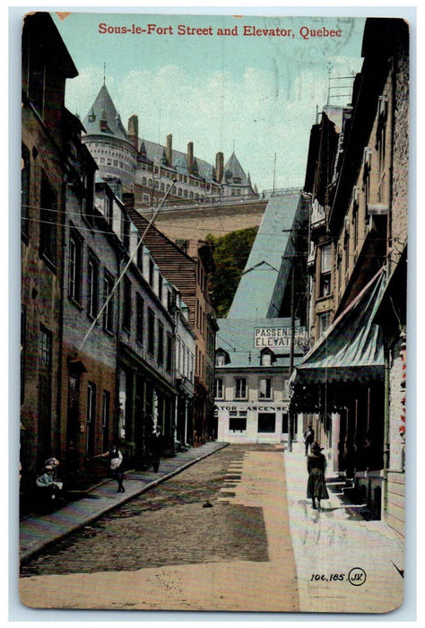 1911 Sous-Le-Fort Street and Elevator Quebec Canada Antique Posted Postcard