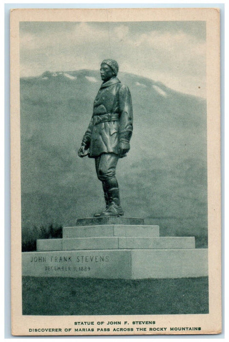 Statue Of John F. Stevens Marias Pass Across The Rocky Mountains MT Postcard