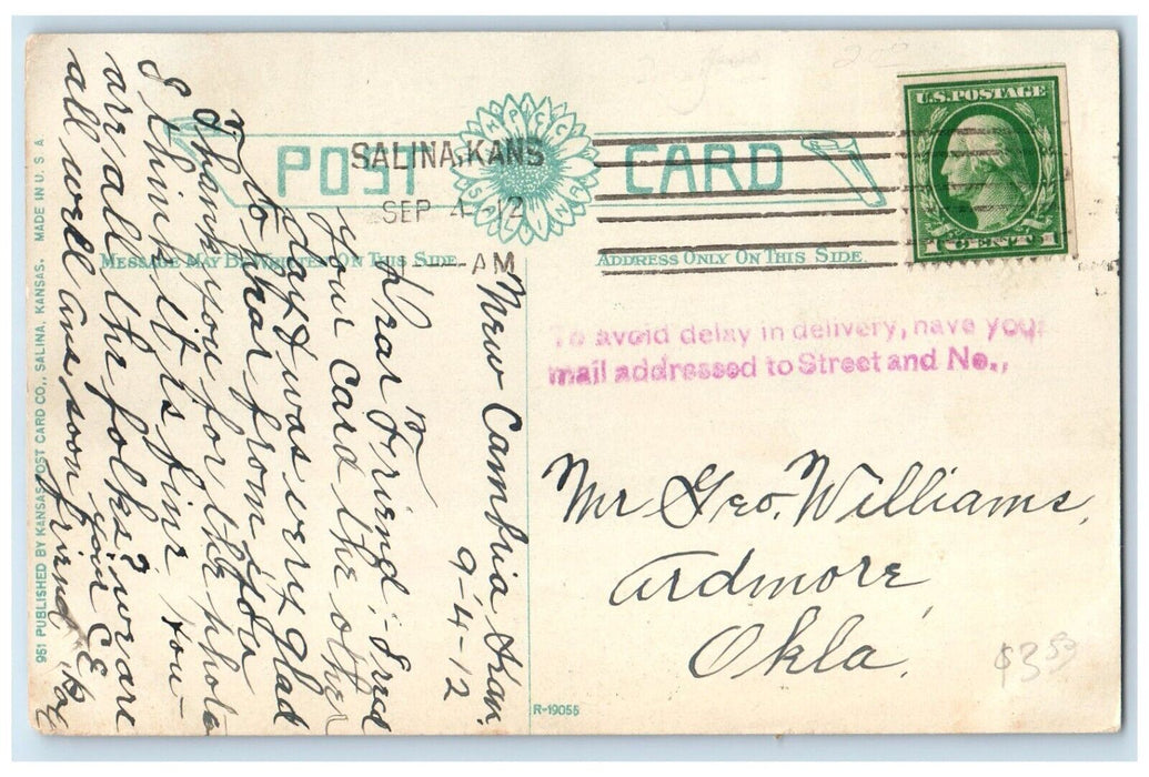 1912 Young Men's Christian Association Exterior Building Salina Kansas Postcard