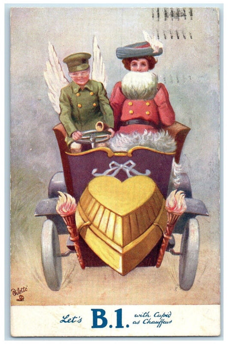 1907 Valentine Cupid Riding Car Punch Oilette Tuck's St. Paul Minnesota Postcard