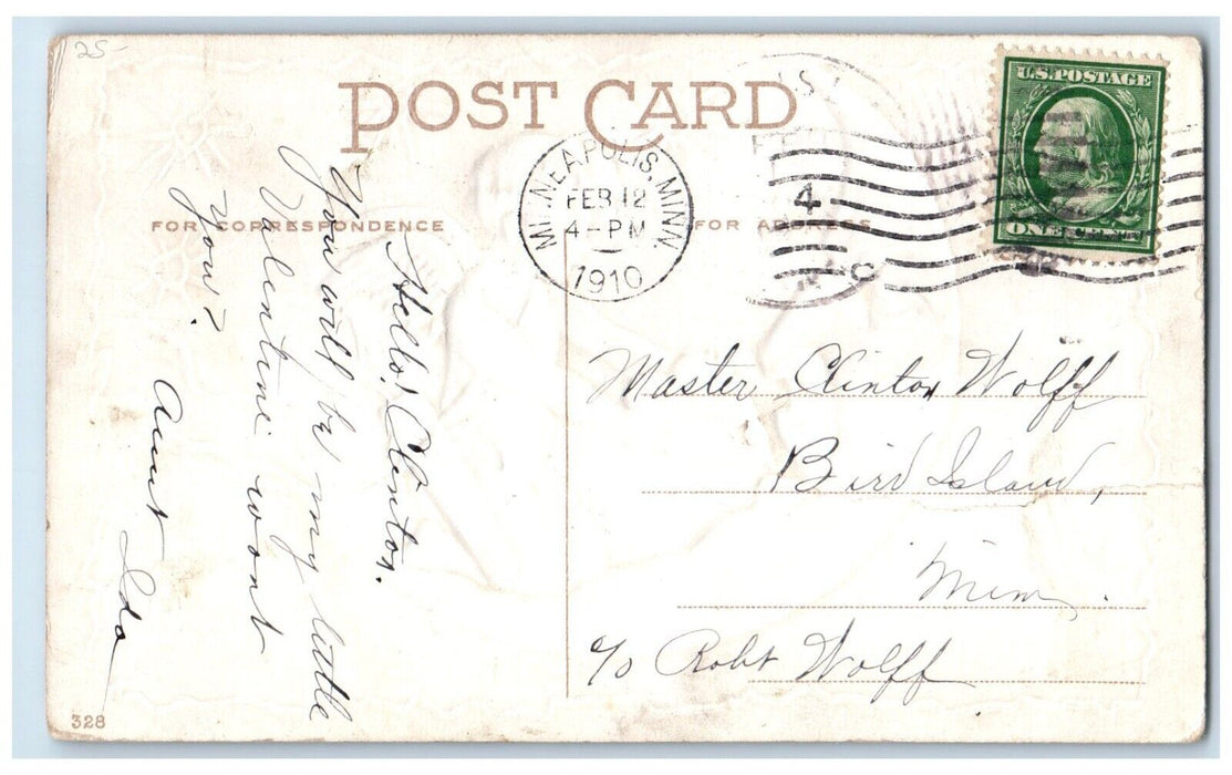1910 Valentine Angel Feed Anthropomorphic Moon Heart Minneapolis MN Postcard