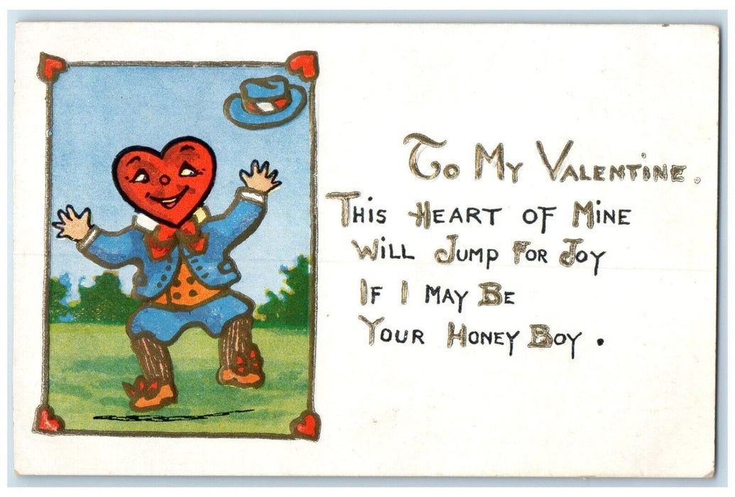 c1910's Valentine Boy Heart Face Embossed Winona Minnesota MN Postcard