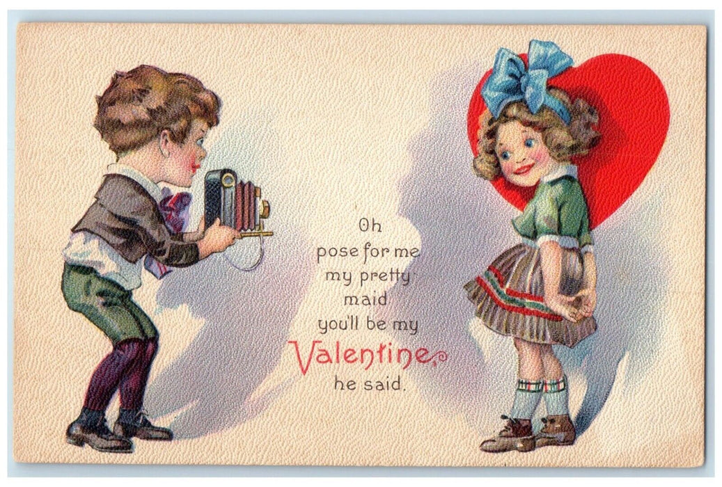 c1910's Valentine Girl Heart Camera Photographer Unposted Antique Postcard