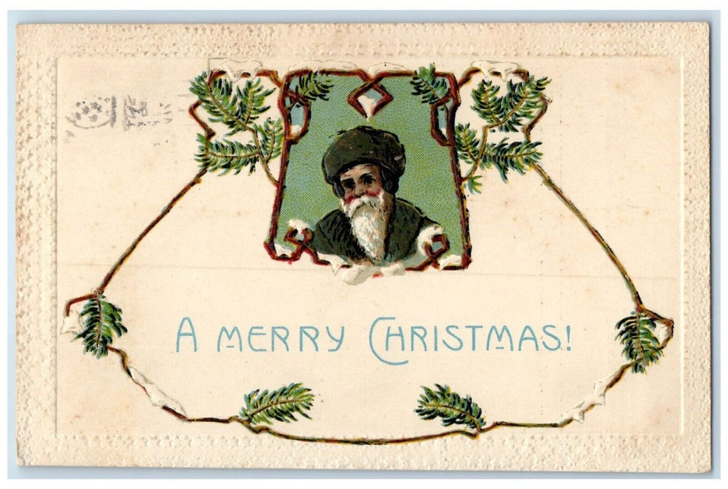 1910 Christmas Santa Claus Green Robe Embossed St. Paul MN Antique Postcard