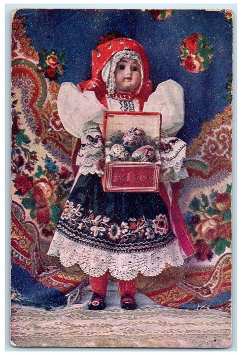 Easter Girl Holding Box With Eggs Slovakia Posted Vintage Postcard