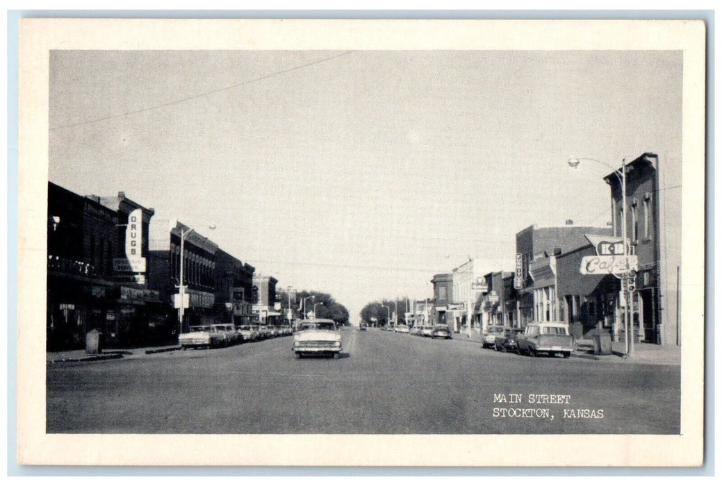 1969 Main Street Stockton Kansas Air Mail Par Avion Vintage Antique KS Postcard