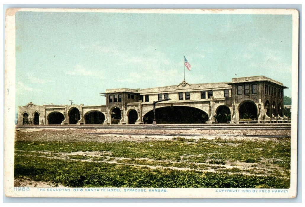 c1910 Sequoyah New Santa Fe Hotel Exterior Syracuse Kansas KS Phostint Postcard
