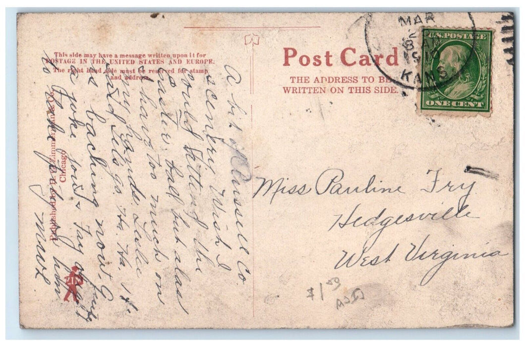 1910 Saline River Bridge River Lake Cliff Rocks Russell Kansas Vintage Postcard