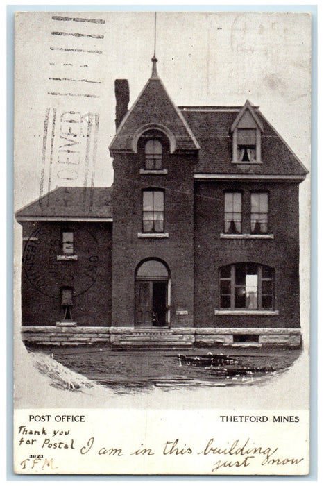 1907 Post Office Thetford Mines Quebec Canada Antique Posted Postcard