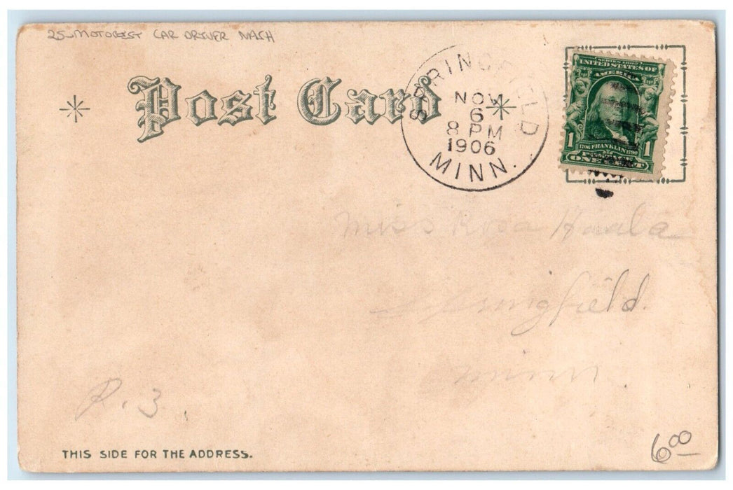 1906 Motorist Car Driver Nash Springfield Minnesota MN Posted Antique Postcard