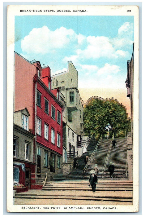 c1920's View of Break-Neck Steps Quebec Canada Antique Unposted Postcard