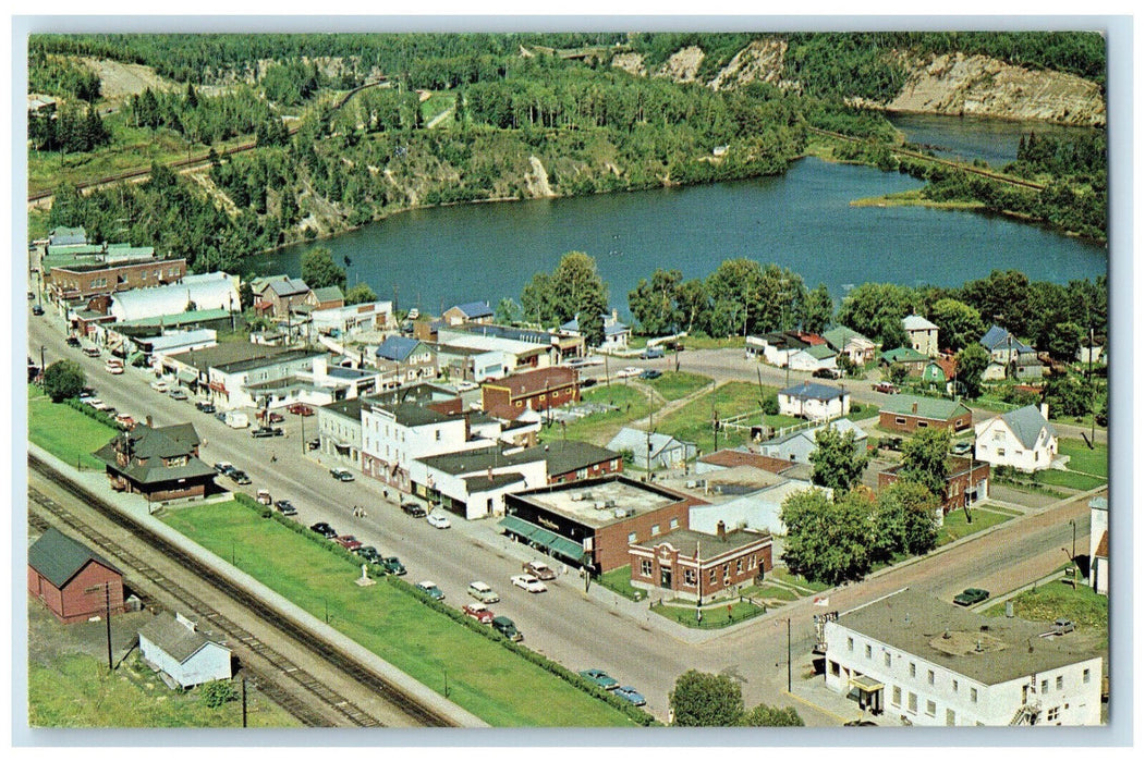 c1950's Aerial View River Scene at Nipigon Ontario Canada Vintage Postcard