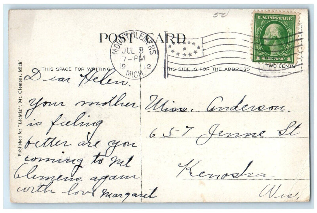 1912 Scenic View Nook Clinton River Mt Clement Michigan Vintage Antique Postcard