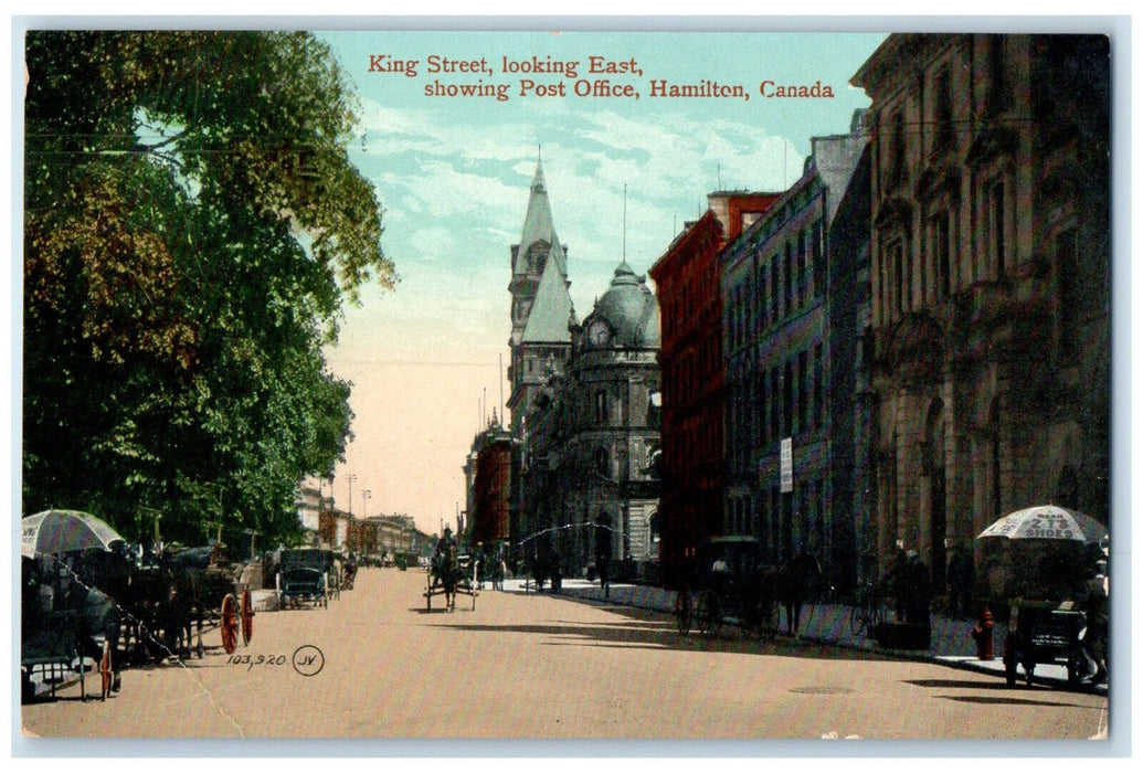 c1910 King Street Looking East Post Office Hamilton Ontario Canada Postcard