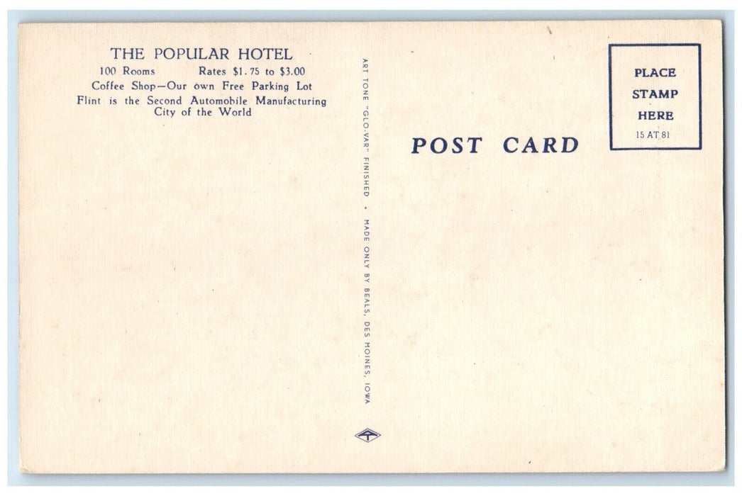 c1940 Exterior View Hotel Berridge Building Flint Michigan MI Unposted Postcard