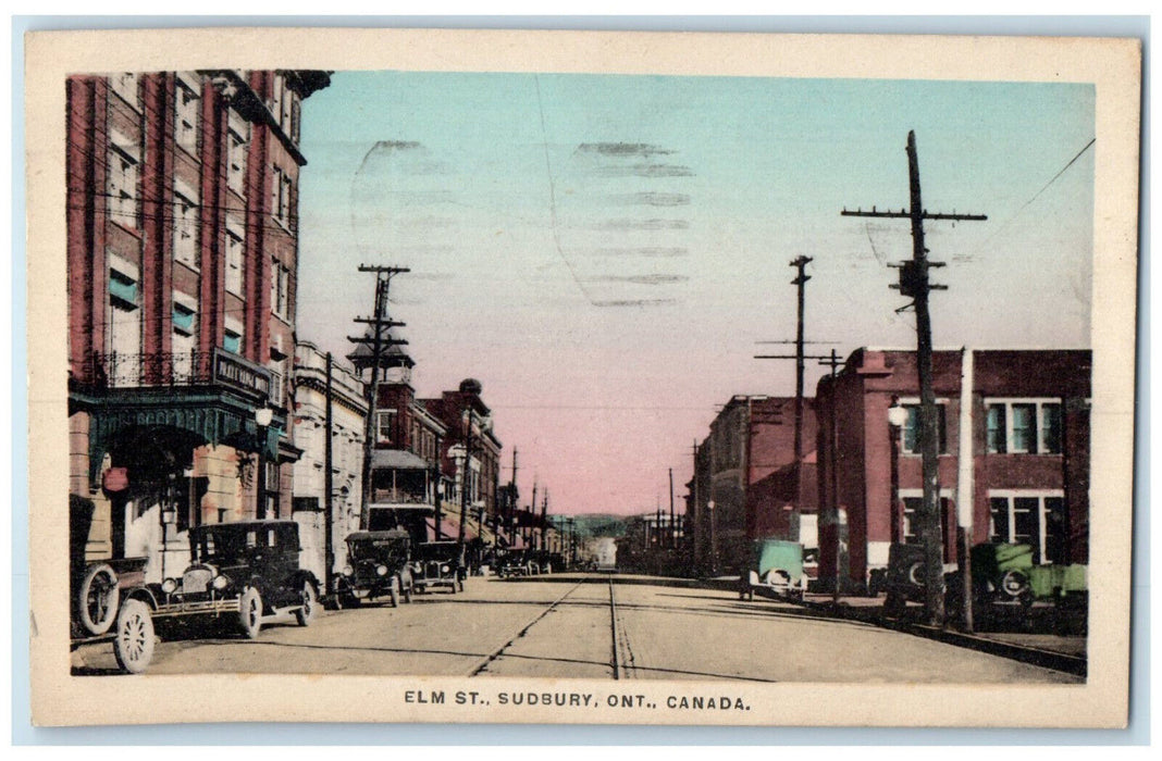 1929 Scene at Elm Street Sudbury Ontario Canada Posted Vintage Postcard