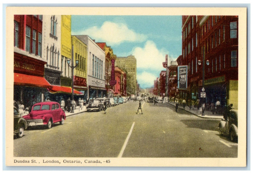 c1940's Dundas Street London Ontario Canada Business Section Postcard