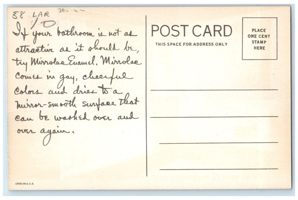 View Of Modernize Bathroom With Mirrolac Enamel Advertising Vintage Postcard