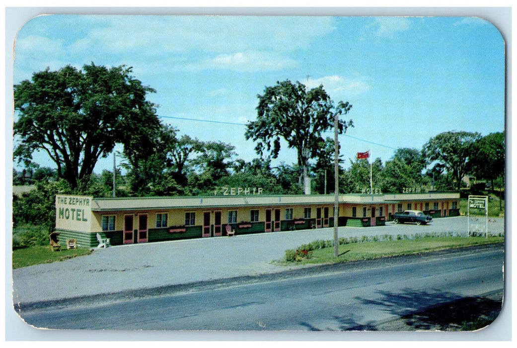 1955 Front View of The Zephyr Motel Ontario Canada Posted Vintage Postcard