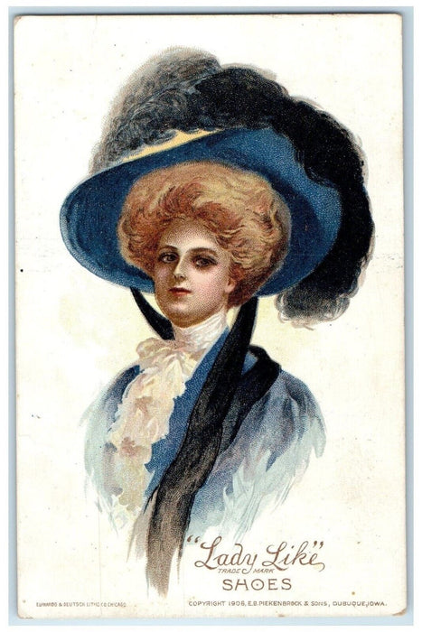 c1910's Pretty Woman Big Hat Lady Like Trade Mark Shoes Advertising Postcard