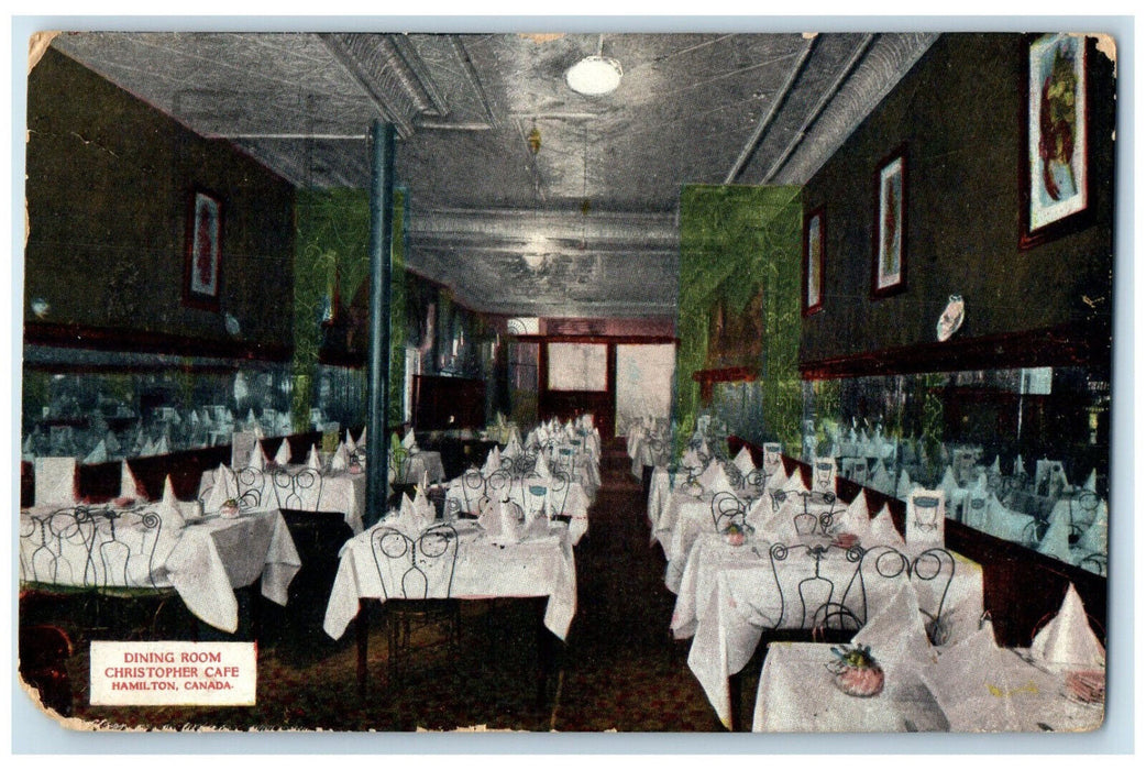 1913 Interior Dining Room Christopher Cafe Hamilton Ontario Canada Postcard