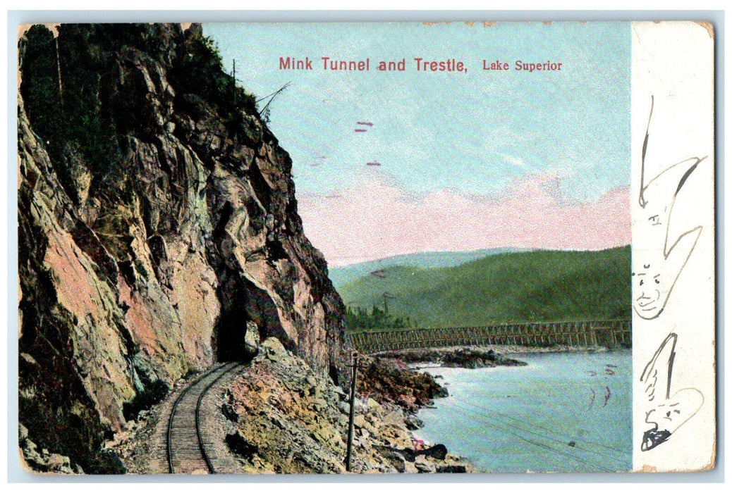 1913 Mink Tunnel and Trestle Lake Superior Canada Antique Posted Postcard