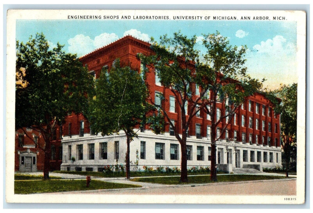 1927 Engineering Shops & Laboratories University Ann Arbor Michigan MI Postcard