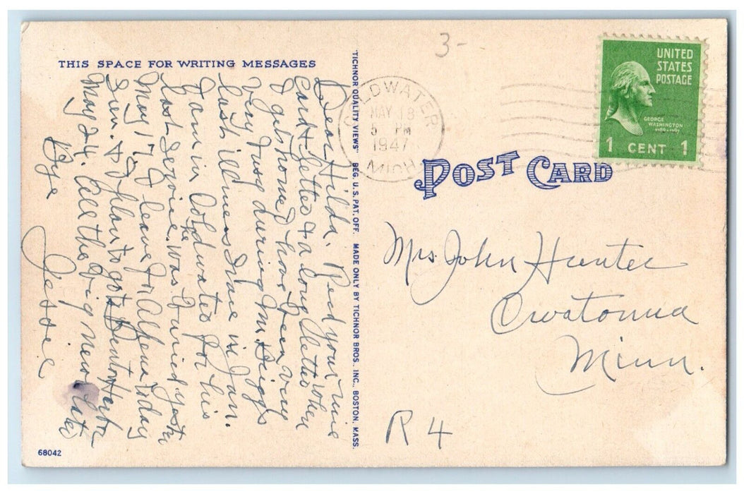 1947 Chicago Street Looking West Classic Cars Coldwater Michigan Posted Postcard