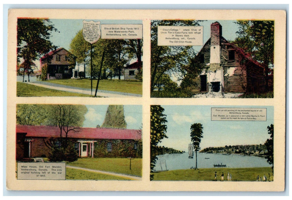 c1940's Mess House Eliza Cottage Amherstburg Ontario Canada Multiview Postcard