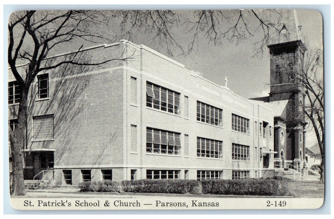 c1920 St. Patrick's School Church Chapel Exterior Field Parsons Kansas Postcard