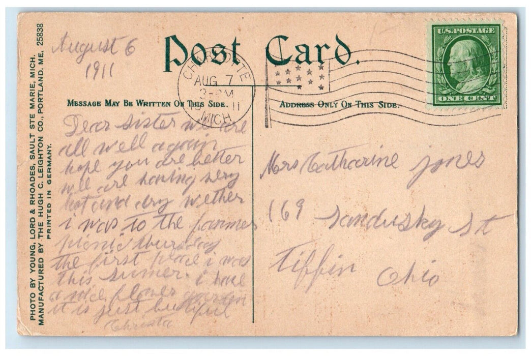 1911 Canoeing Boat River Pretty Spot St Mary River Soo Michigan Vintage Postcard