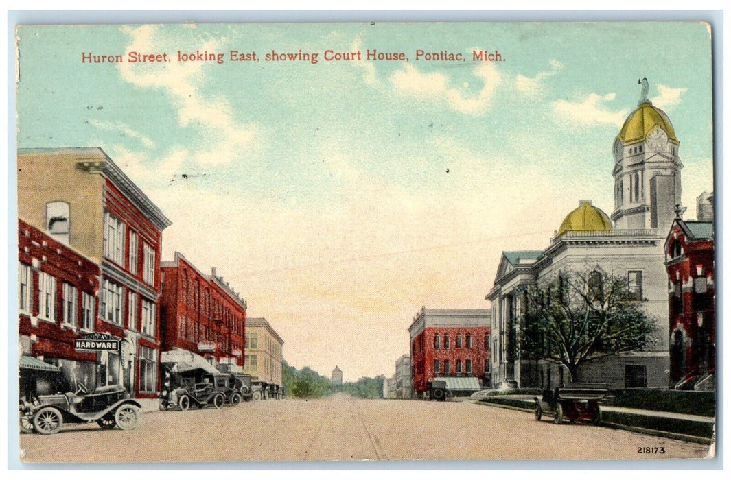 1910 Huron Street Looking East Court House Pontiac Michigan MI Vintage Postcard