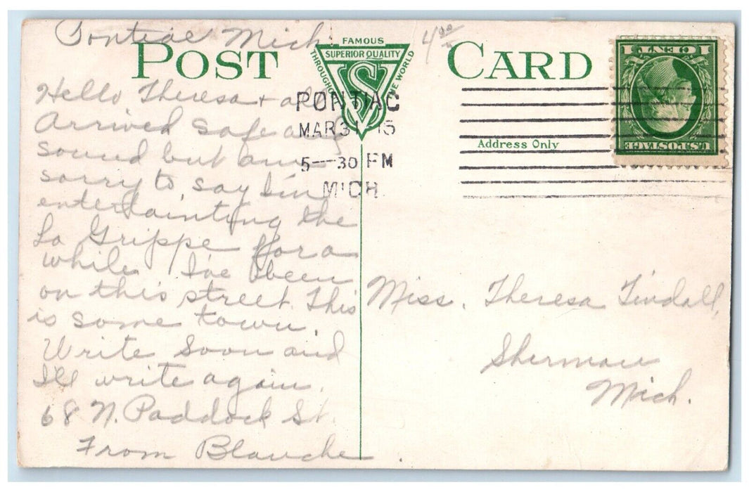 1910 Huron Street Looking East Court House Pontiac Michigan MI Vintage Postcard