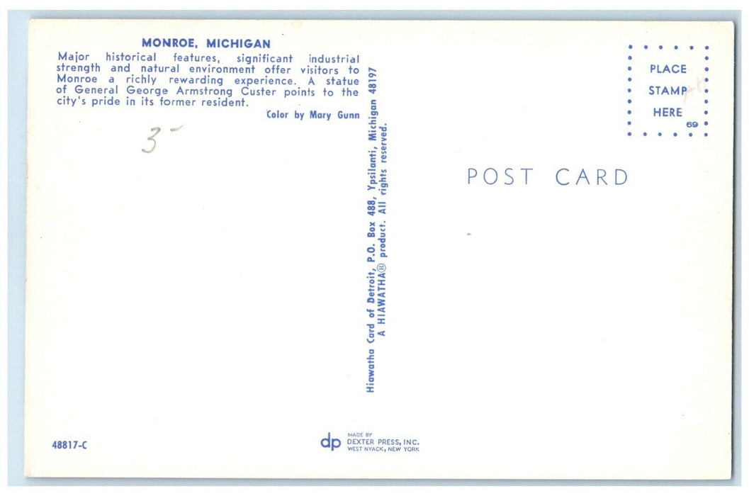 1960 Busy Day Classic Cars Building Street Road Monroe Michigan Vintage Postcard