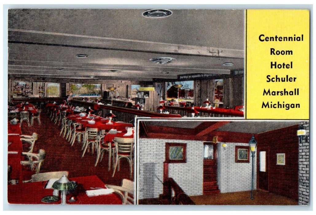 1949 Multi-View Centennial Room hotel Schuler Marshall Michigan Vintage Postcard