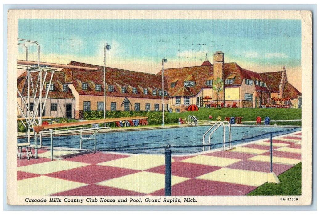 1949 Cascade Hills Country Club House Pool Grand Rapids Michigan Posted Postcard