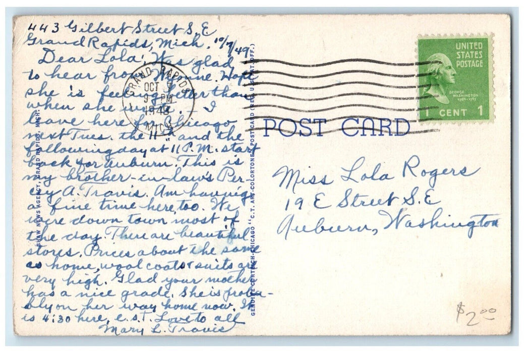 1949 Cascade Hills Country Club House Pool Grand Rapids Michigan Posted Postcard