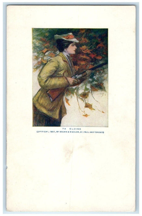 c1905 Eloise Pretty Woman With Rifle Gun Unposted Antique Postcard