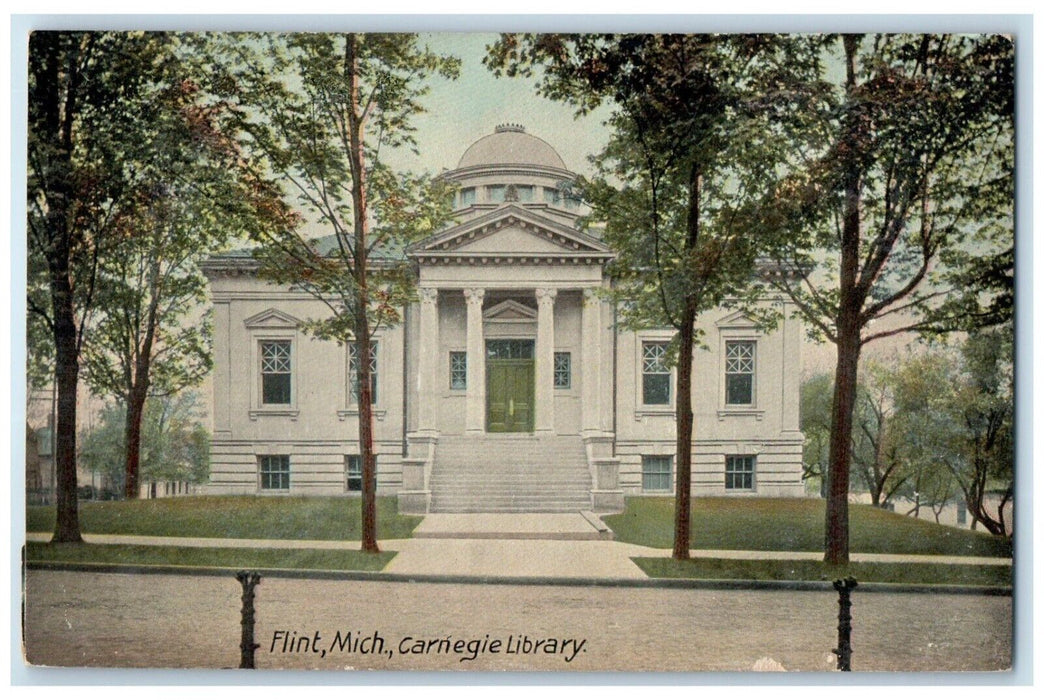 c1910 Exterior View Carnegie Library Building Flint Michigan MI Antique Postcard