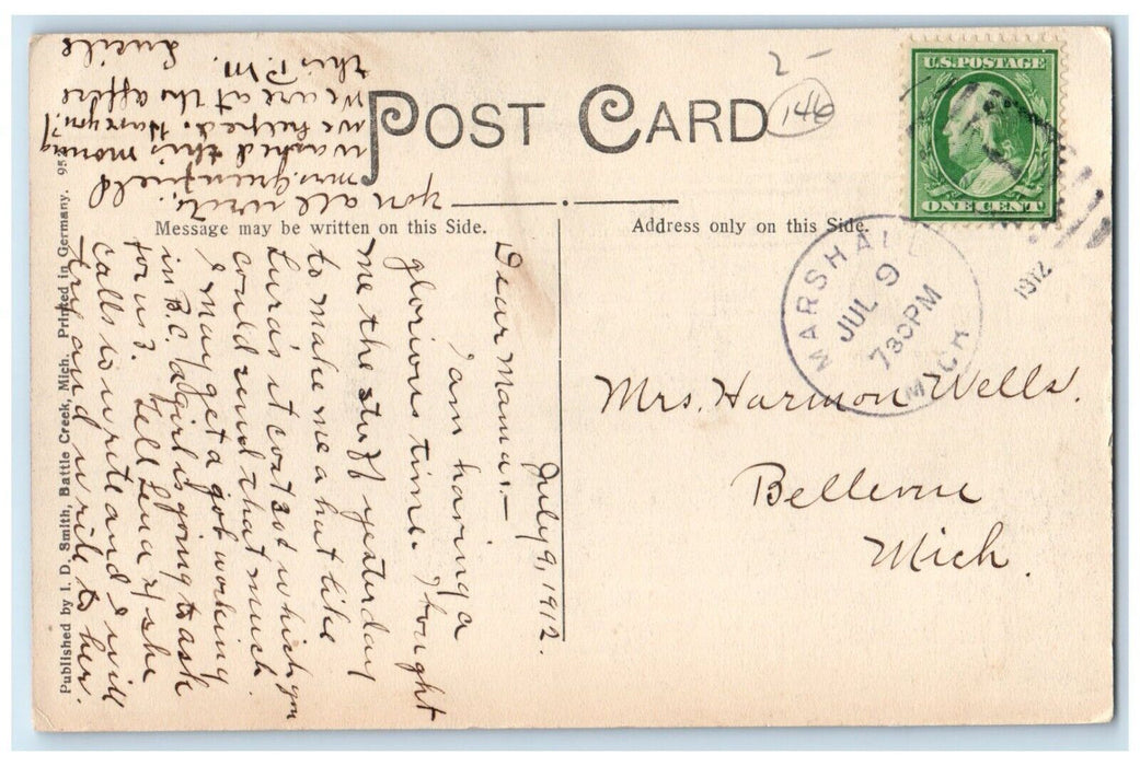 1912 View On The Kalamazoo Boat Marshall Michigan MI Posted Antique Postcard