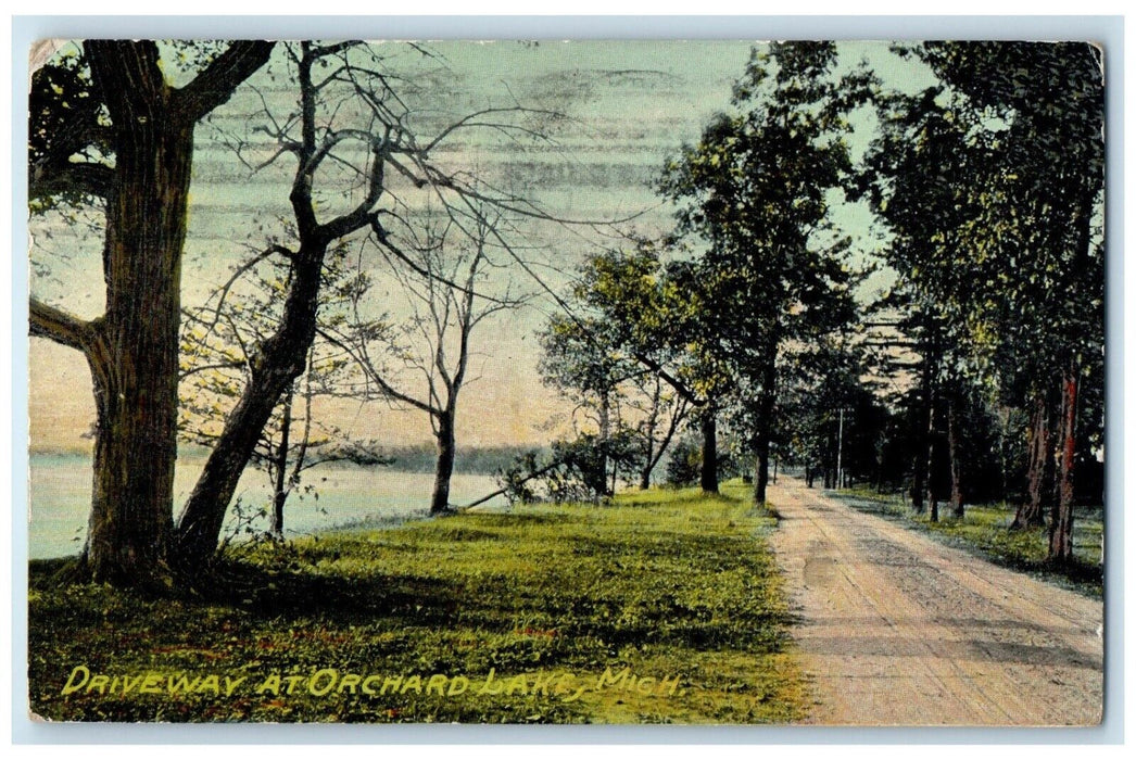 1911 Driveway At Orchard Lake Pontiac Michigan MI, Dirt Road View Postcard