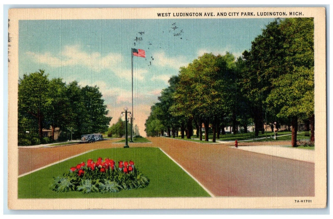 1938 West Ludington Ave. And City Park Ludington Michigan MI Vintage Postcard