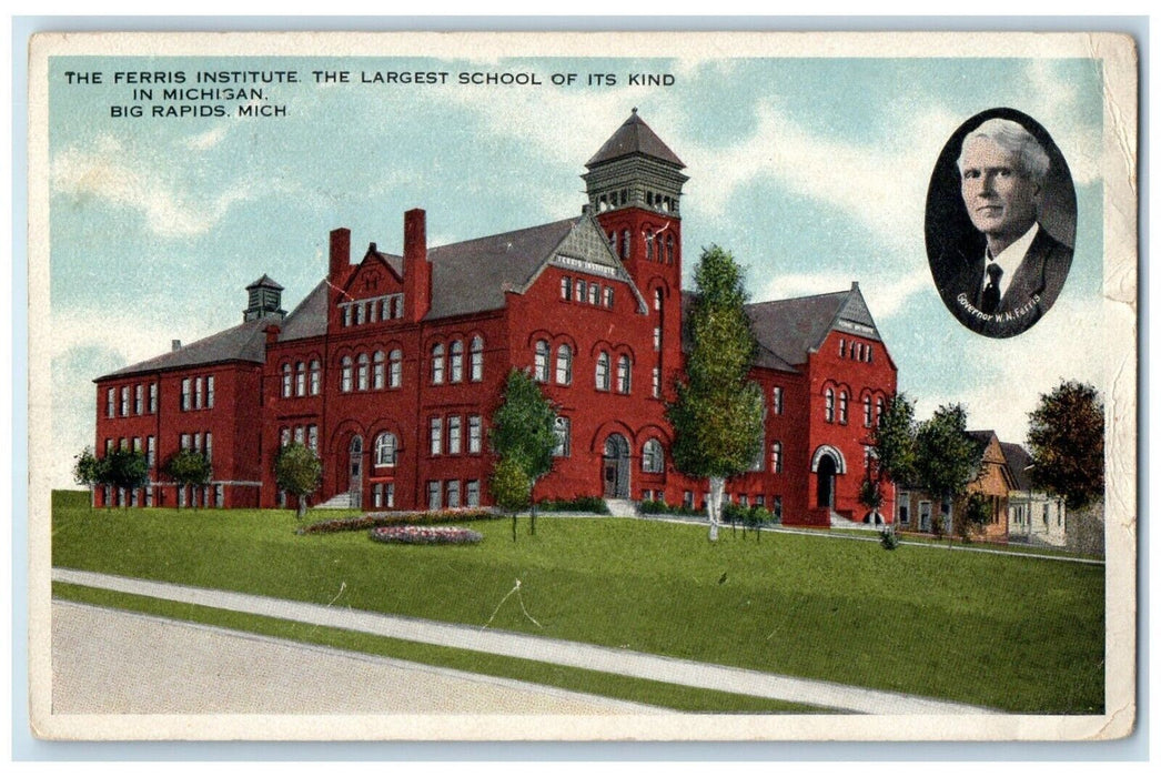 1914 Exterior View Ferris Institute School Building Big Rapids Michigan Postcard