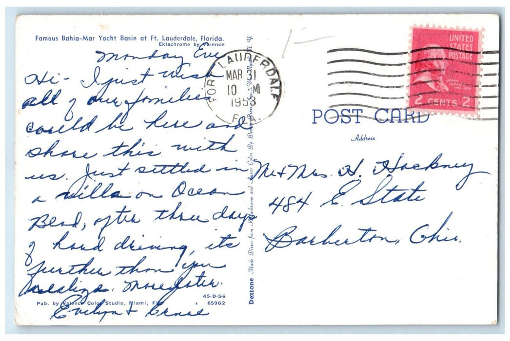 1958 Aerial View Famous Bahia-Mar Yacht Basin Ft. Lauderdale Florida FL Postcard